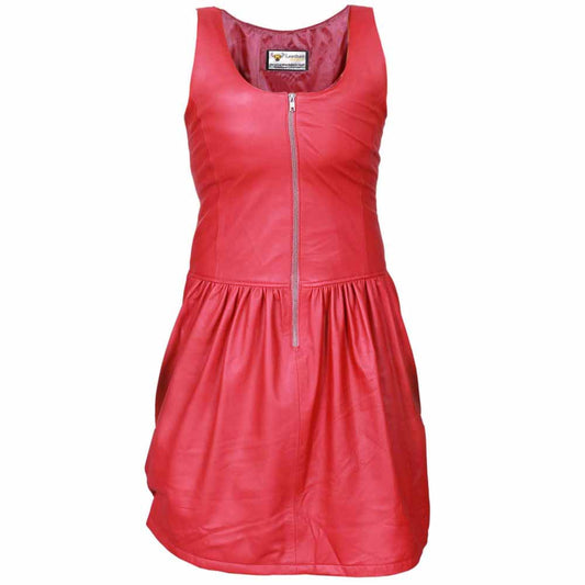 Ladies GENUINE LAMBS LEATHER RED SEXY DRESS