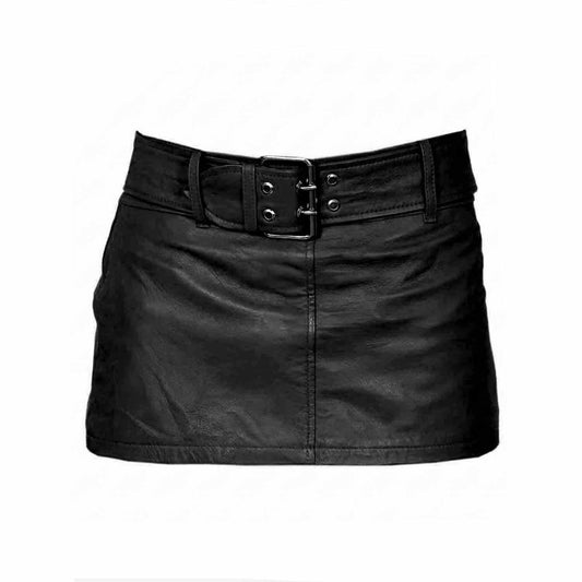 Ladies Sexy Butter Soft Genuine Lambskin Leather Black Mini Skirt Clubwear