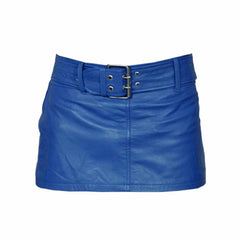 Ladies Sexy Butter Soft Genuine Lambskin Leather Blue Mini Skirt Clubwear