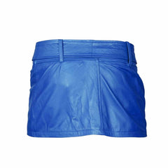 Ladies Sexy Butter Soft Genuine Lambskin Leather Blue Mini Skirt Clubwear
