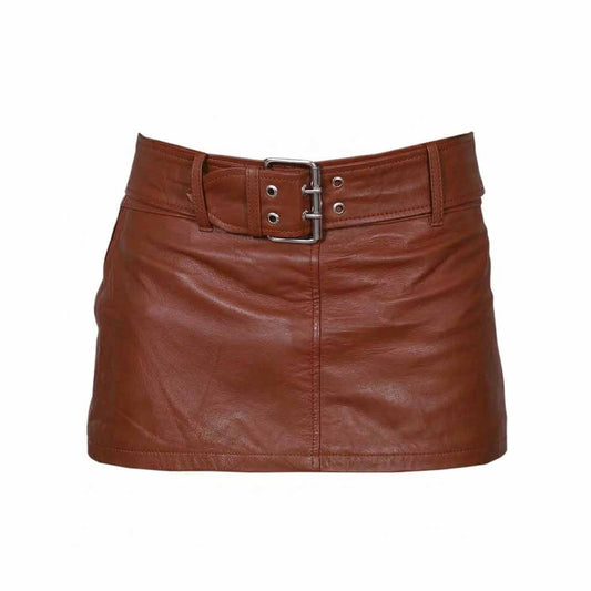 Ladies Sexy Butter Soft Genuine Lambskin Leather Brown Mini Skirt Clubwear