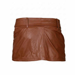 Ladies Sexy Butter Soft Genuine Lambskin Leather Brown Mini Skirt Clubwear