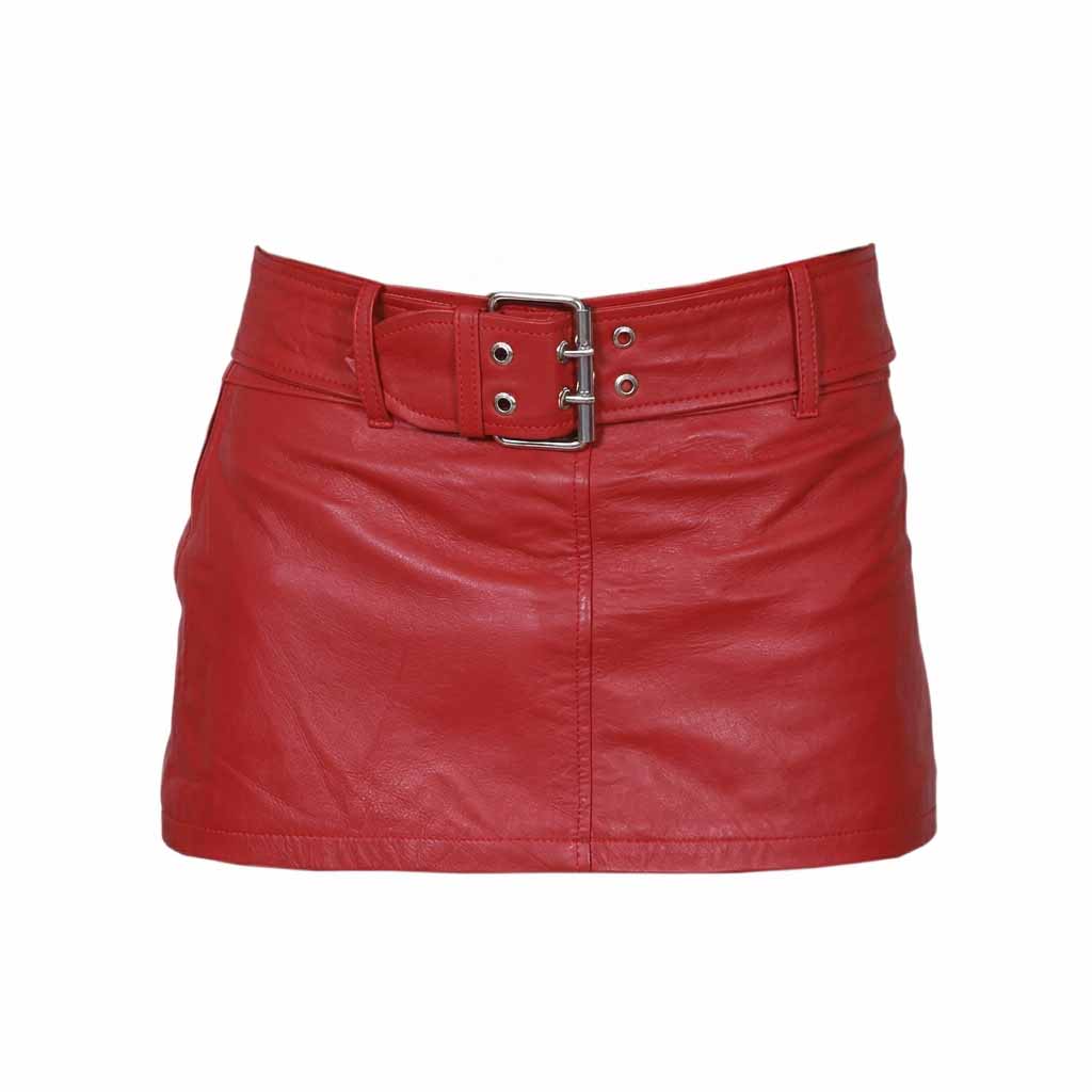 Ladies Sexy Butter Soft Genuine Lambskin Leather Red Mini Skirt Clubwear