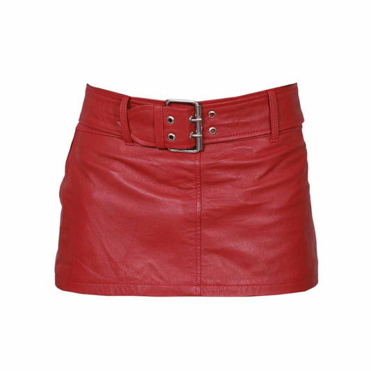 Ladies Sexy Butter Soft Genuine Lambskin Leather Red Mini Skirt Clubwear