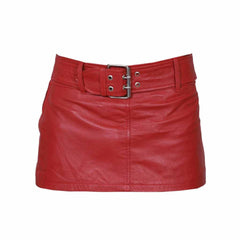 Ladies Sexy Butter Soft Genuine Lambskin Leather Red Mini Skirt Clubwear