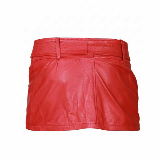 Ladies Sexy Butter Soft Genuine Lambskin Leather Red Mini Skirt Clubwear