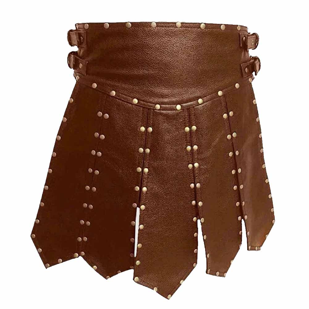 MENS BROWN LEATHER GLADIATOR KILT – K6