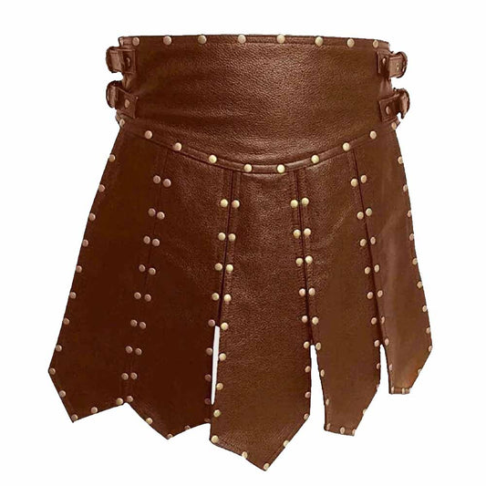 MENS BROWN LEATHER GLADIATOR KILT – K6