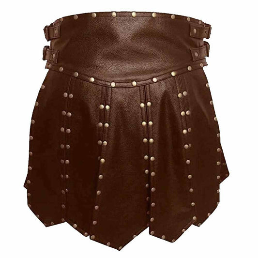 MENS BROWN LEATHER GLADIATOR KILT – K6