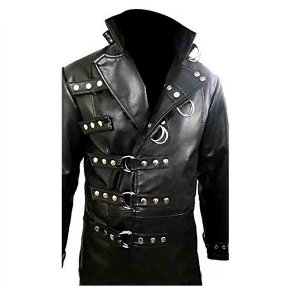 MENS GOTHIC COAT GENUINE BLACK LEATHER STEAMPUNK VAN HELSING COAT T19