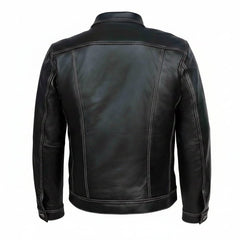 Men TRUCKER Jacket Classic Black 100% REAL Cowhide Leather Classic Style 1280