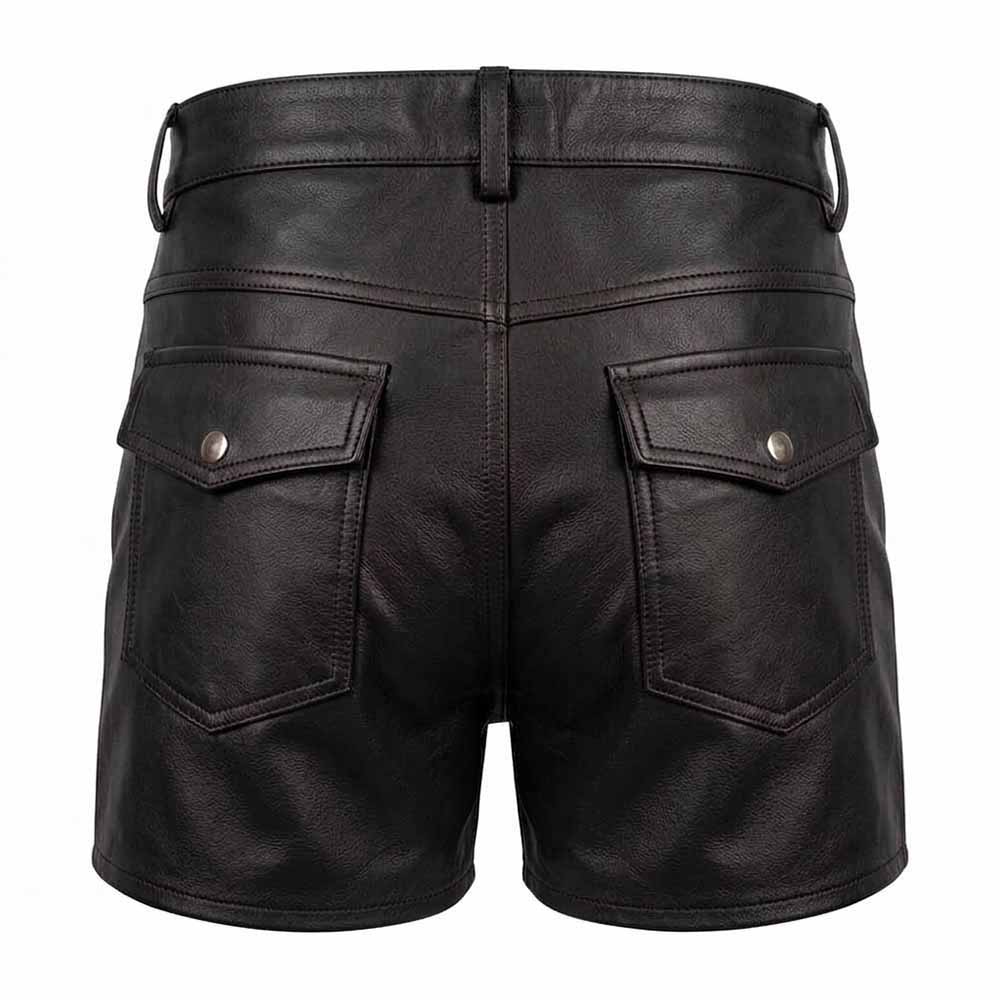Men’s 100% Genuine Black Leather Hot Shorts 5 Pockets
