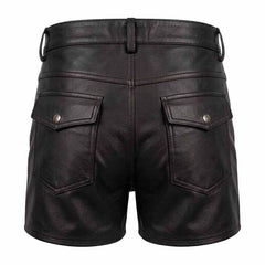 Men’s 100% Genuine Black Leather Hot Shorts 5 Pockets
