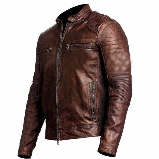 Men's Biker Cafe Racer 1 Brown Motorcycle Vintage Bike Retro Real Leather Jacket