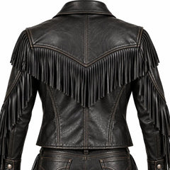 Handmade Men’s Black Leather Cowboy Fringe Outfit | Western Rodeo Jacket & Bell Bottom Flared Pants Set, Vintage Rocker Costume