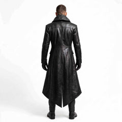 Men's Black Cowhide Leather Hooded Trench Coat | Gothic Long Winter Duster