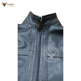 Men's Black Real Cowhide Leather Full Sleeve BLUF Shirt with Full Front Zipper