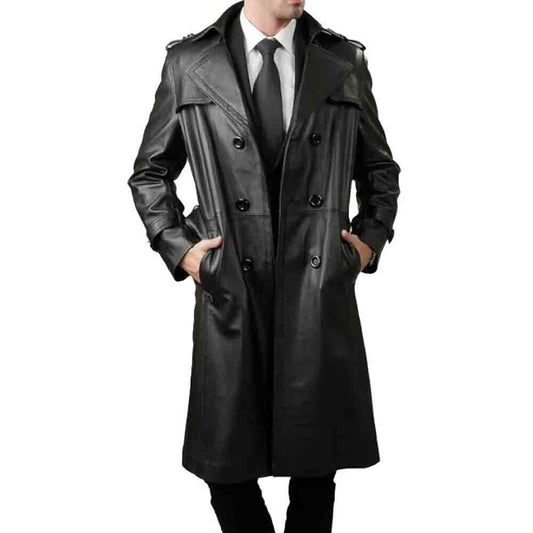 Men's Black Real Leather Matrix STEAMPUNK Van Helsing Trench Coat Most Sizes