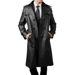 Men's Black Real Leather Matrix STEAMPUNK Van Helsing Trench Coat Most Sizes