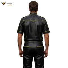 Men’s Black & Yellow Contrast Real Leather Shirt & Breeches Set BLUF Style
