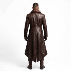 Men's Brown Cowhide Leather Hooded Trench Coat | Gothic Long Winter Duster