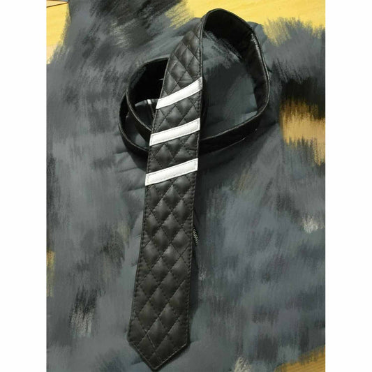 Men's Genuine 100% Sheep Leather Quilted Tie with choice of contrast