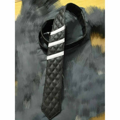Men's Genuine 100% Sheep Leather Quilted Tie with choice of contrast