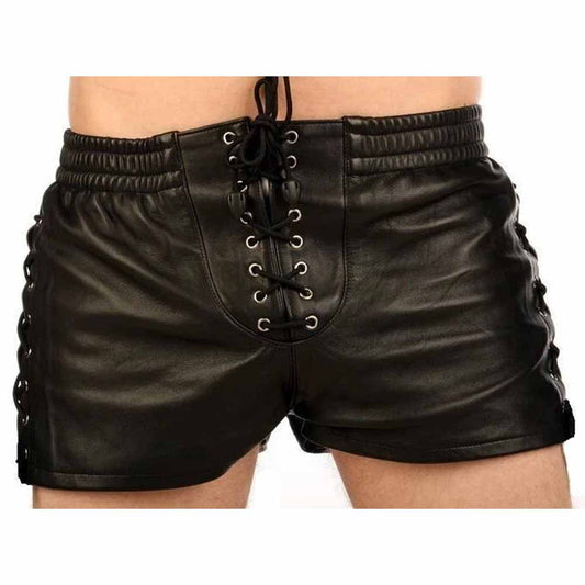 Men's Real Lambskin Leather Boxer Shorts Sexy Gay Nappa Leather Shorts