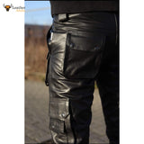 Men's Real Cowhide Leather Cargo Pants Bikers Pants With Multiple Cargo Pockets