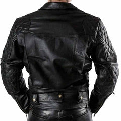 Men's Real Cowhide Leather Quilted Panels Bikers Jacket Thick Cow Leather BLUF Bikers Jacket