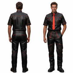 Men’s Black & Red Contrast Real Leather Shirt & Breeches Set BLUF Style