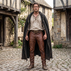 Men's Brown Medieval Cowhide Leather Pants | Lace Up Viking Trousers & Renaissance Faire LARP Costume Cosplay Breeches