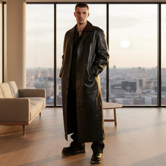 Men's Real Leather Goth Gothic Van Helsing Matrix Trench Coat Most Sizes