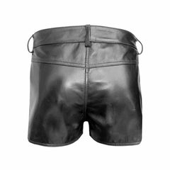 Mens 100% Genuine Leather Sexy Black Shorts With Two Pockets