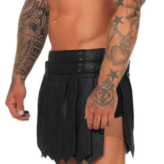 Mens Black Cowhide Leather Roman Gladiator Skirt Kilt Gothic Belt and Buckles Kilt LARP ALL SIZES