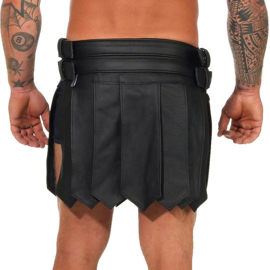 Mens Black Cowhide Leather Roman Gladiator Skirt Kilt Gothic Belt and Buckles Kilt LARP ALL SIZES
