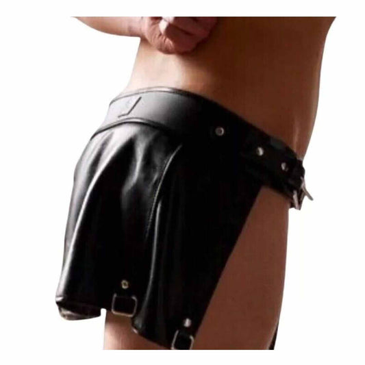 Mens Black Leather Gladiator Kilt Set for Costumes Heavy Hardware LARP K2