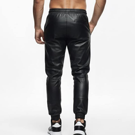 Mens Black Leather Jogger