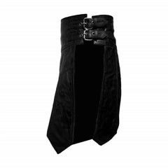 Mens Black Real Leather Kilt Sexy Gladiator Costume Gay Club Wear LARP Kilts