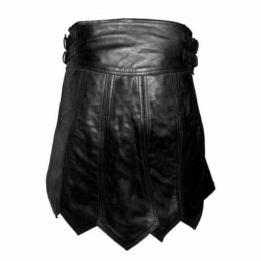 Mens Black Real Leather Kilt Sexy Gladiator Costume Gay Club Wear LARP Kilts