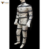 Mens Bondage jump suit cell suit White Cow Leather Heavy Duty Restriction Catsuit BDSM