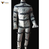 Mens Bondage jump suit cell suit White Cow Leather Heavy Duty Restriction Catsuit BDSM