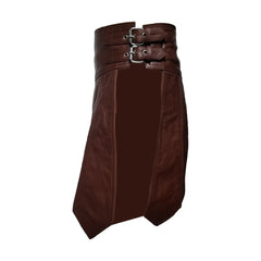 Mens Brown Real Leather Kilt Sexy Gladiator Costume Gay Club Wear LARP Kilts