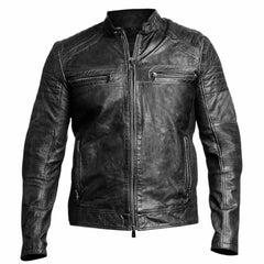 Mens Cafe Racer Biker Vintage Motorcycle Distressed Black Real Leather Jacket