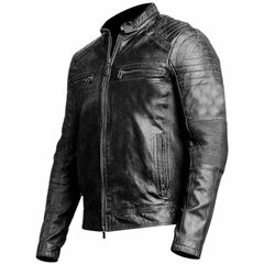 Mens Cafe Racer Biker Vintage Motorcycle Distressed Black Real Leather Jacket