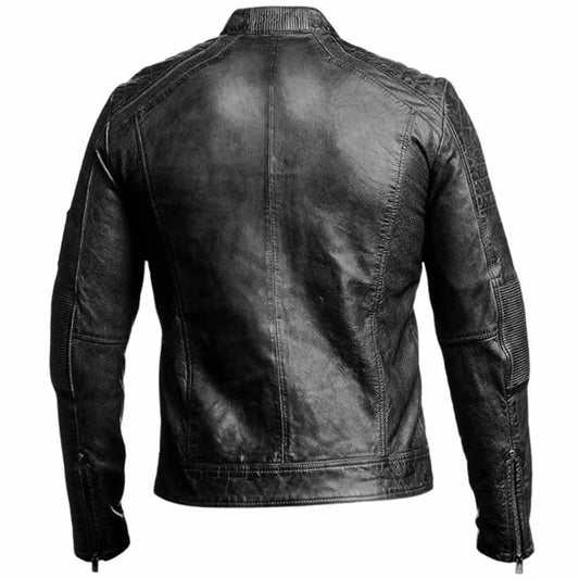 Mens Cafe Racer Biker Vintage Motorcycle Distressed Black Real Leather Jacket