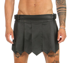 Mens Real Leather Black Roman Gladiator Kilt Gothic Belt and Buckles Kilt LARP
