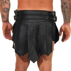 Mens Real Leather Black Roman Gladiator Skirt Kilt Gothic Kilt LARP