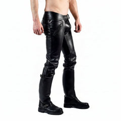 Mens Black Real Cowhide Leather Chaps Bikers Chaps Gay Interest Trousers BLUF Pants