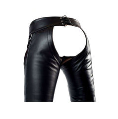 Mens Black Real Cowhide Leather Chaps Bikers Chaps Gay Interest Trousers BLUF Pants